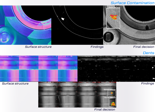 Emaples of defects detected on CNC turning surfaces.