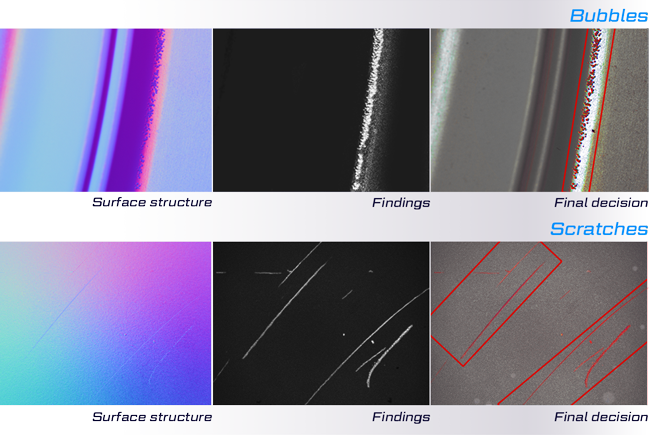 Examples of defects detected on coated products.