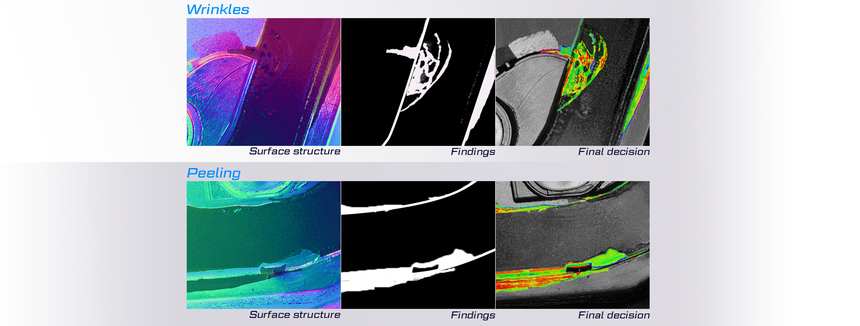 Examples of detects detected on materials applied to glass